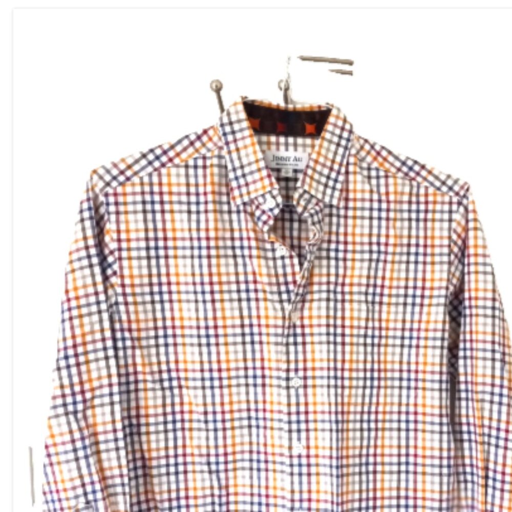 Jimmy Au Beverly Hills Men’s Medium Short Check Shirt Flip Cuff Button Down EUC - Picture 11 of 13